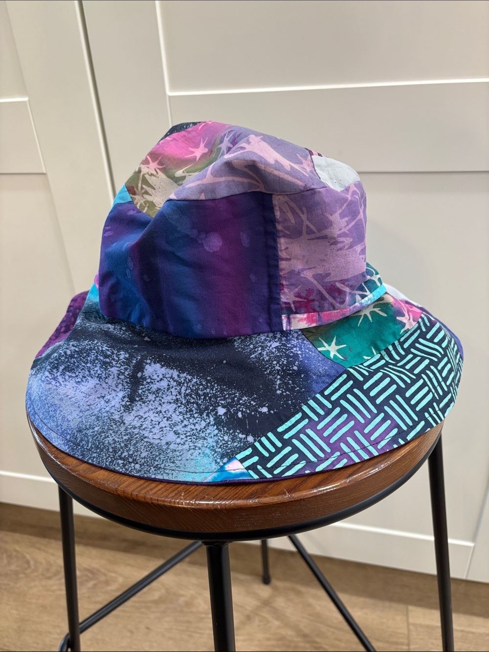 Reversible Multicolor Patterned Bucket Hat - Purple/Blue/Green